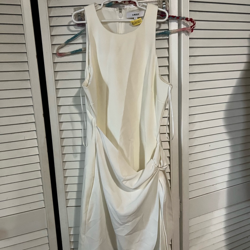 Likely Women's White Sleeveless Draped Midi Dress